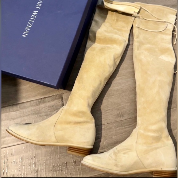 Stuart Weitzman Lowland OTK Boots - Buff Suede - Picture 2 of 10